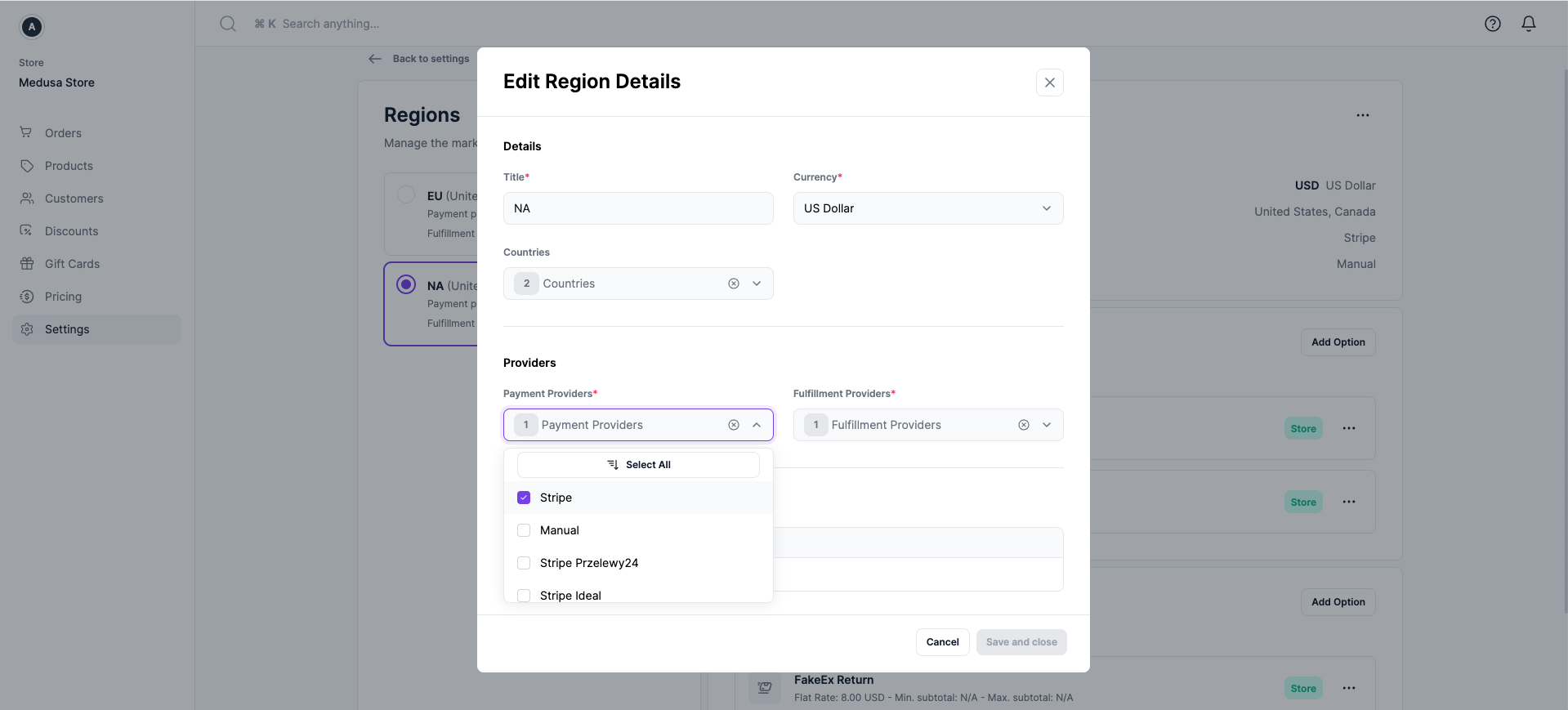 A snapshot of Medusa Admin dashboard