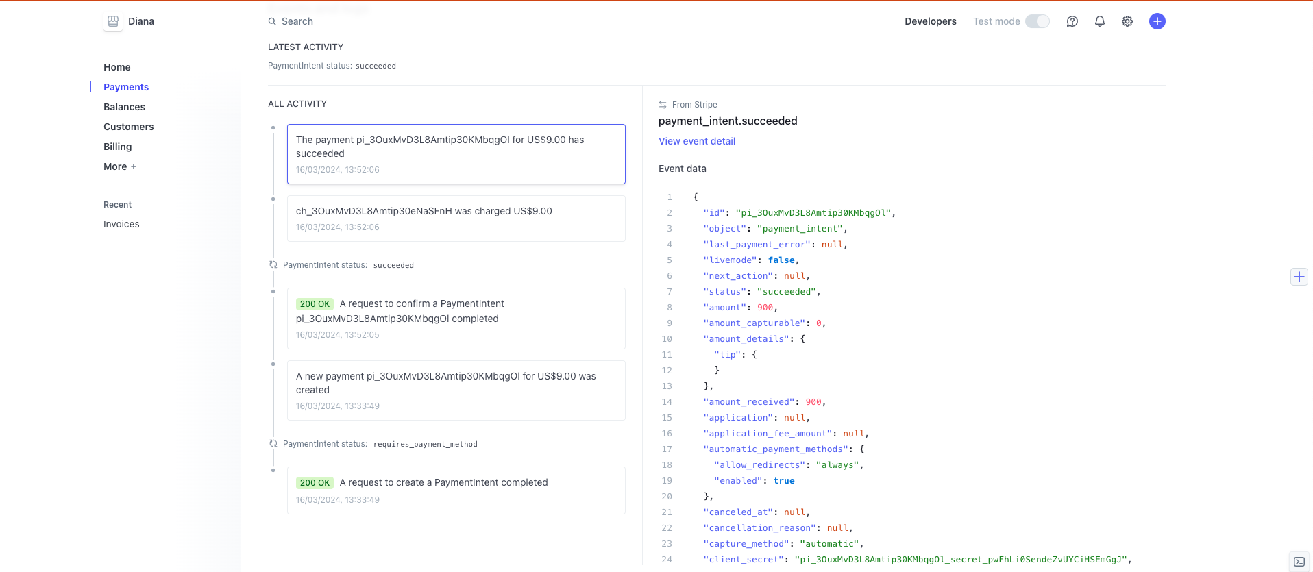 Check stripe payment details